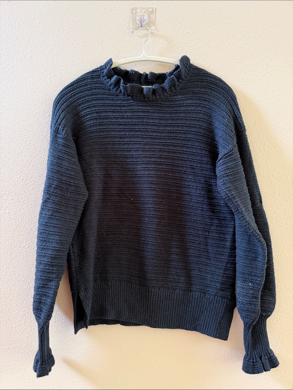 Madewell Black Ribbed Ruffle-Neck Women's Sweater